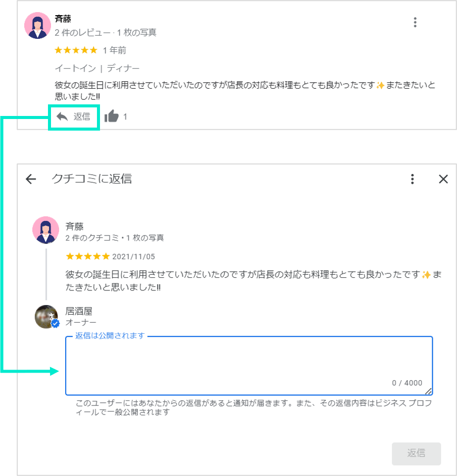 クチコミ返信記入方法
