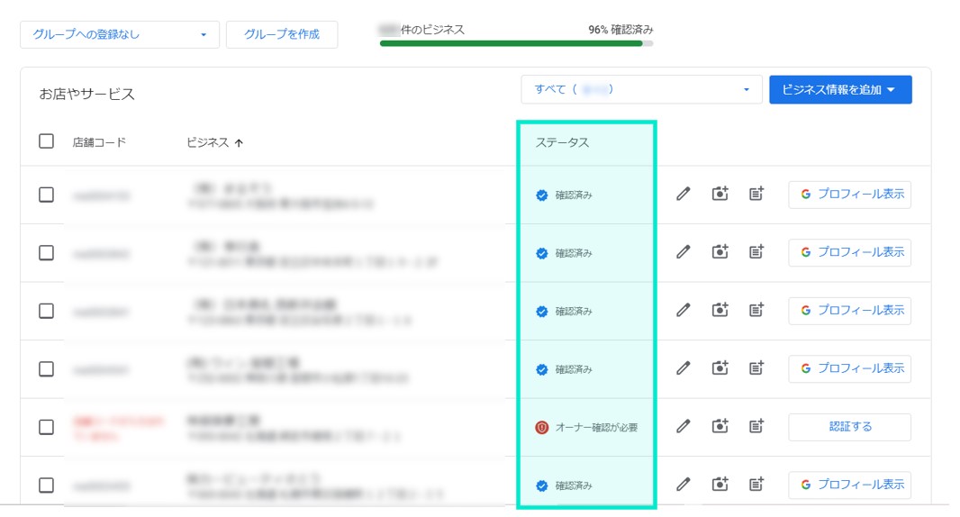 ステータスの表示