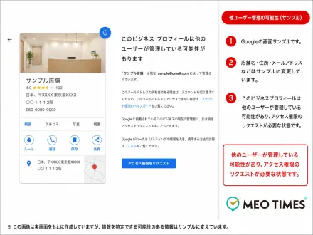 ビジネスプロフィールが他のユーザーに管理されている状態の画面